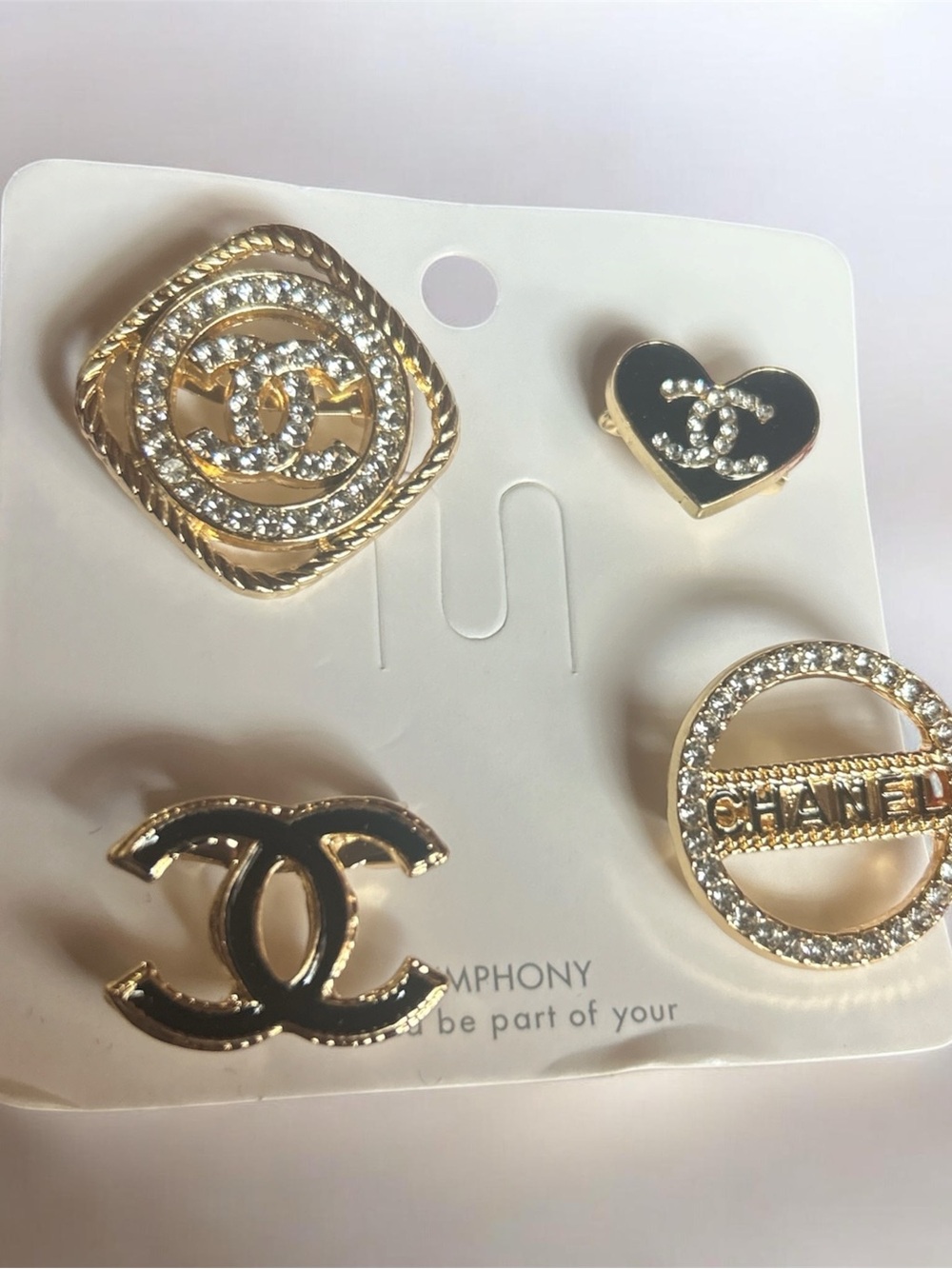 Brooch -Inspired Gold & Black Logo Earring Set